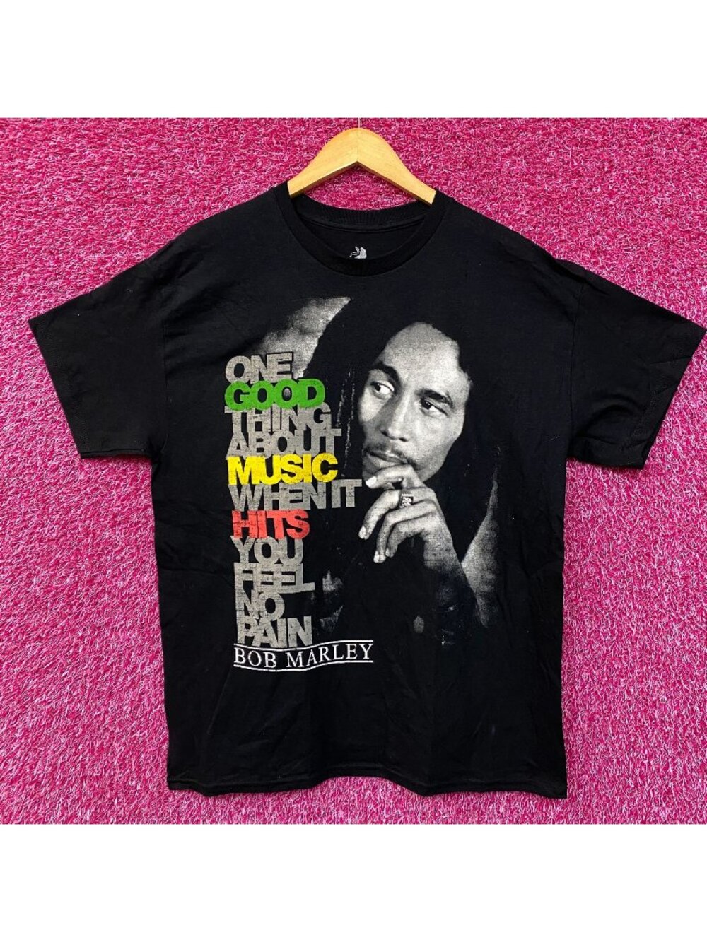 Bob Marley Good Music Hits Graphic Design T-Shirt Large